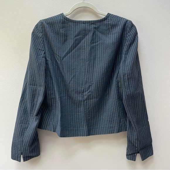 Akris Punto Slate Blue Cotton Blend Full Zip Jacket White Polka Dots Size 12 - Picture 9 of 12